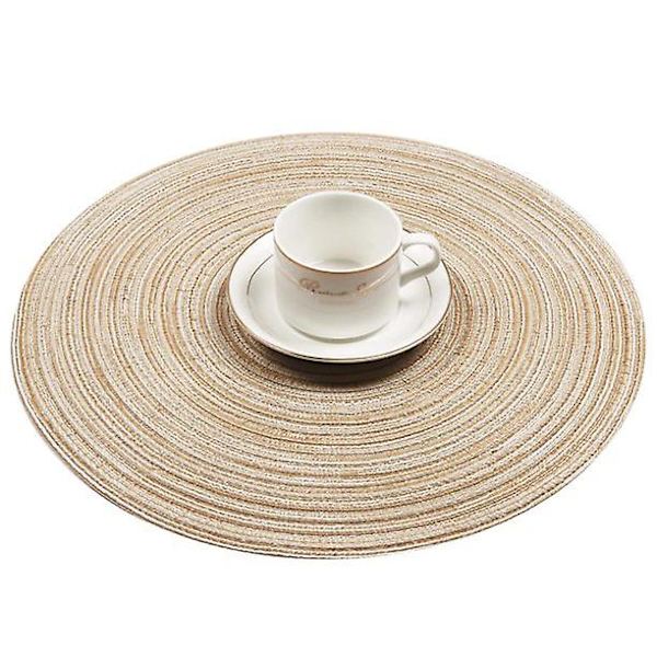 15 tums runda flätade bordsunderlägg, halkfria, set om 4 för matbord och kök Beige 18cm