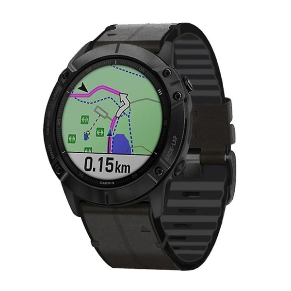 Til Garmin Fenix 6 Silikone + Læder Quick Release Urrem ZUQ Black