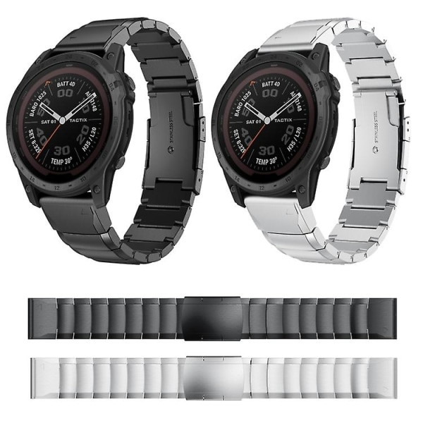 For Garmin Tactix 7 Pro 26mm Skilpaddeskall Rustfritt Stål Klokkereim DNP Sliver