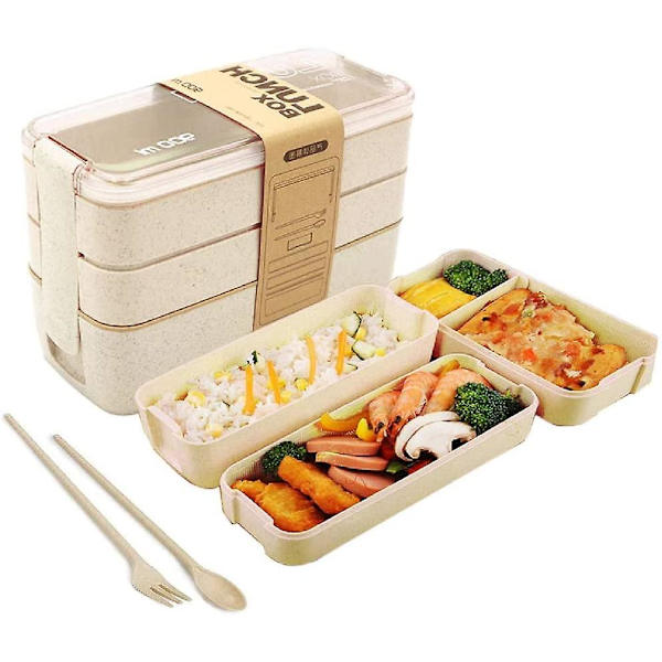 Lunchlåda Bentolåda för barn och vuxna med 3 fack wheat