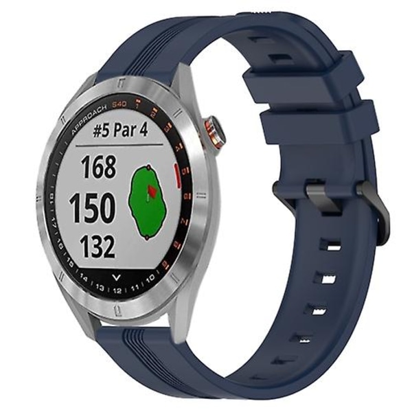 Til Garmin Approach S40 20 mm konkav stribet Slicone urrem Navy Blue