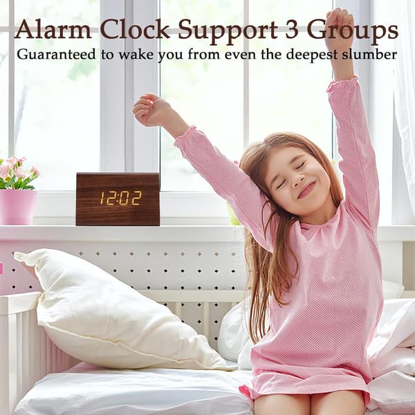 Väckarklocka Trä Digital Justerbar Ljusstyrka Visar Alarm