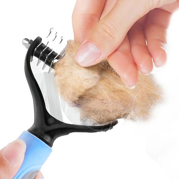 Pet Fur Knot Cutter Dog Cat Hair Removal Comb Brush Grooming Shedding Tool Blue