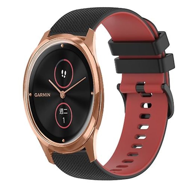 Til Garminmove Luxe 20 mm ternet tofarvet silikoneurrem Black-Red