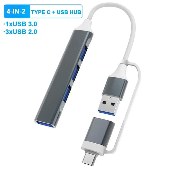 Feylan 8-i-1 USB-hub 3.0 USB C HUB dokkingstasjon 5 Gbps høyhastighetsoverføring USB-splitter Type C til USB OTG-adapter for Macbook Pro 4-IN-2