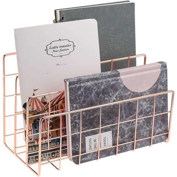 Desktop Mail Organizer 3-paikkainen metallilangallinen postilajittelija Kirjeen organizer kirjeille Postit Kirjat Postikortit ja muut postipidike Kultainen