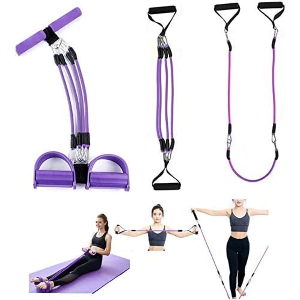 Multifunktionell Pedal för Kvinnor med 4 Tub Yoga Elastiskt Dragband Fitnessutrustning Bodybuilding Expander för Mage Midja Arm Ben Stretching