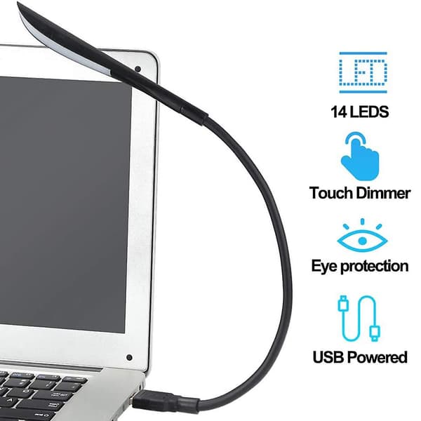 Berøringsfølsom dæmpbar LED USB-lampe, USB-bærbar lampe, 3-trins justerbart lys Black