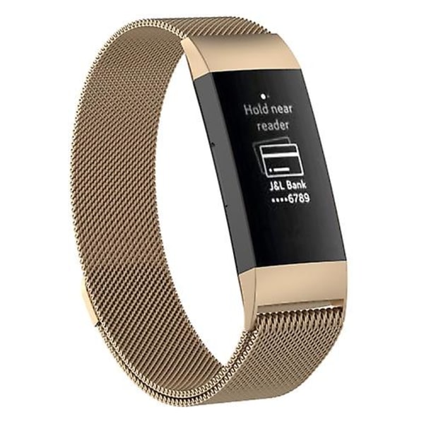 Ruostumattomasta teräksestä valmistettu watch ranneke Fitbit Charge 4:lle, suuri koko: 210 x 18 mm Champagne Gold