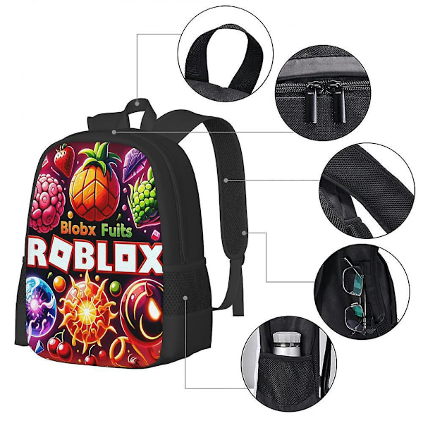 3 kpl ROBLOX-PELIN ROBLOX Fun Campus -reppu, unisex-koulualoitusreppu, säädettävä reppu, fanilahja-48 Backpack 1