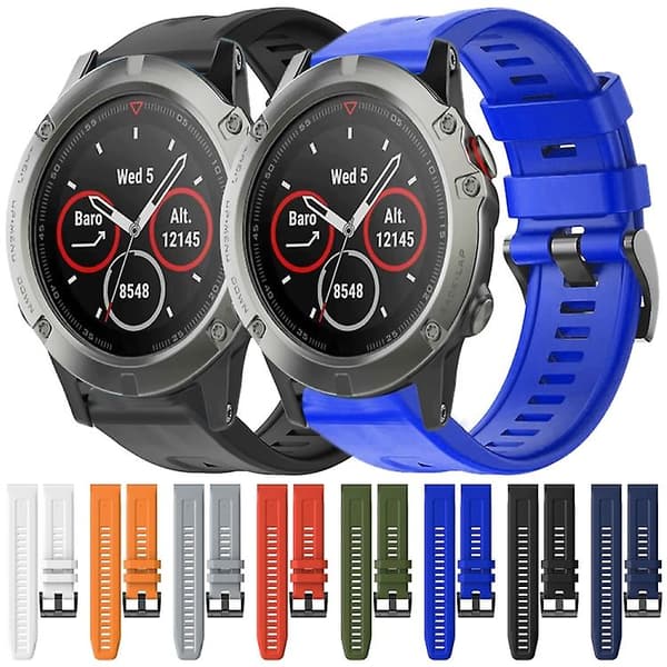 För Garmin Quatix 5 Metal Spänne Enfärgad Silikon Watch Band White