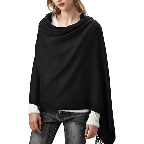 Vinterskjerf for kvinner Cashmere Feel Pashmina sjal omslag Myke, varme teppeskjerf black