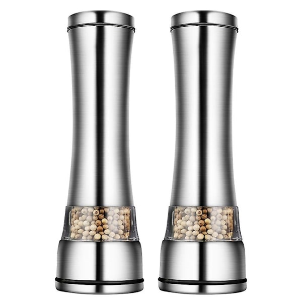2 st 304 Premium Salt- och Pepparkvarn Set i Rostfritt Stål - Pepparkvarn och Saltkvarn, Kryddkvarn med Justerbar Grovhet, Keramisk Rotor, Tal