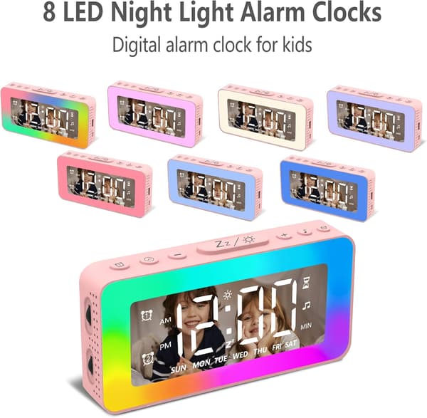 Herätyskello 8 tilan RGB-yövalolla USB Pinkki