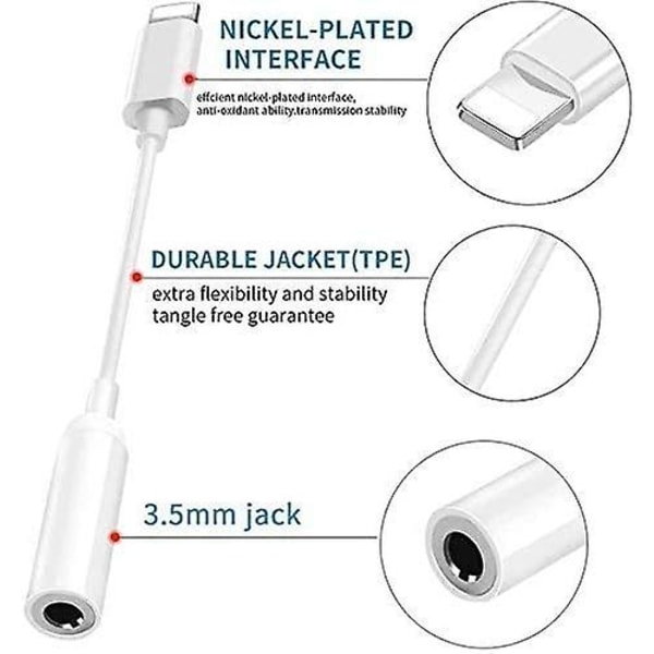 3,5 mm hörlurar, adapter för öronproppar, 2 delar, enkel att använda, kompatibel med Apple iPhone 11 Pro Max X/xs/max/xr 7/8/8 Plus Plug and Play (2 Pi