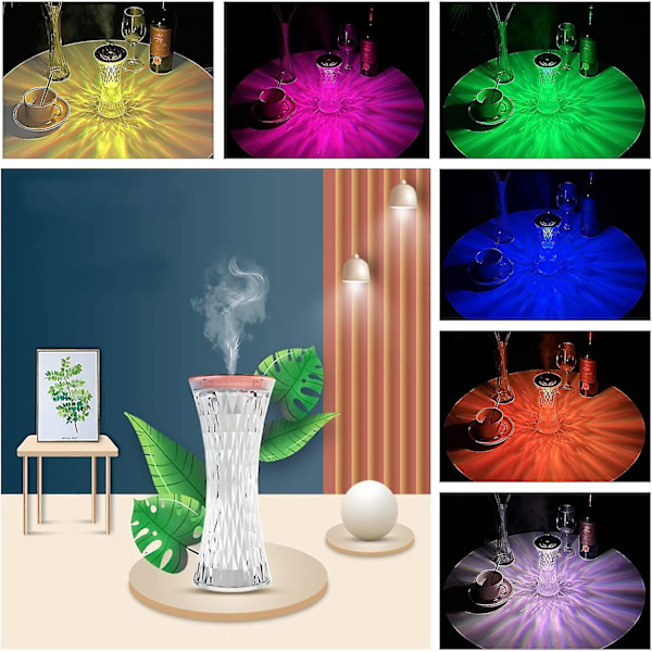 Krystallbordlampe med luftfuktere for soverom, fargeskiftende nattlys, diamant nattbordslampe for soverom stue gave
