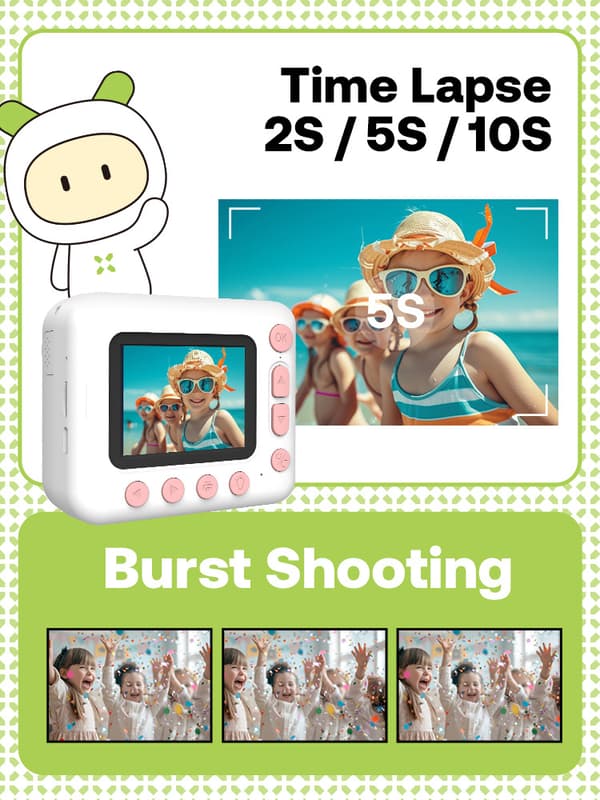 Børne Instant Kamera 1080P Termisk print digitalt kamera, pink