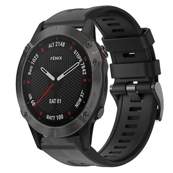 Til Garmin Fenix ​​6 Sapphire Gps Metalspænde Ensfarvet silikoneurrem Black