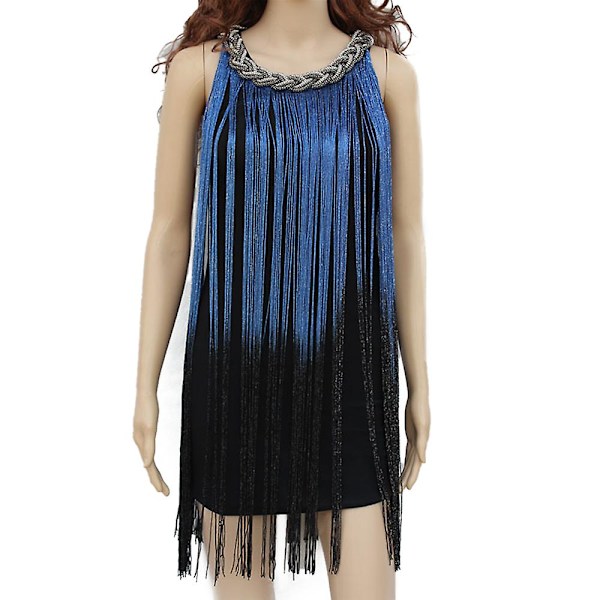 Kvinnor O-hals Sequin Fringe Flapper Dansklänning Latin Salsa Ballroom Kostym Gatsby Cocktailklänning Blue