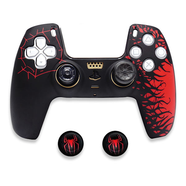 Silikoneetui til PS5-controller med 2 joystick-hætter, sort rød
