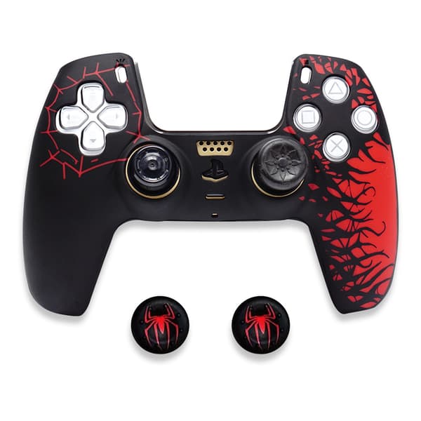 Silikonetui for PS5-kontroller med 2 joystick-hetter, svart rød