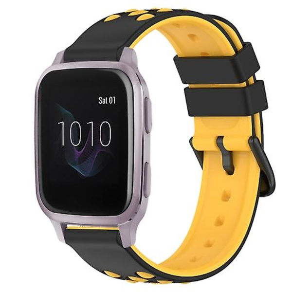 Til Garmin Venu Sq 20 mm tofarvet porøst silikone urbånd Black-Yellow