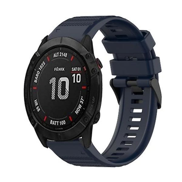 Til Garmin Fenix ​​6x 26 mm horisontal tekstur silikone urrem med værktøj til fjernelse Navy Blue