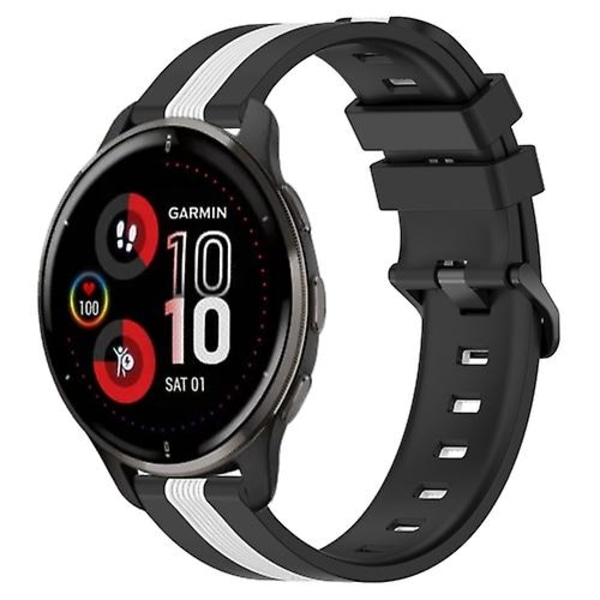 Til Garmin Venu 2 Plus 20 mm lodret tofarvet silikoneurrem Black-White