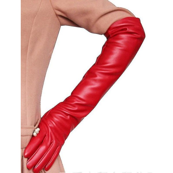 Simuleringshandskar för kvinnor Läder Silkeslent foder Långt över armbågen Elegant vante 50 cm Ns2 Red S