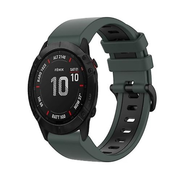 For Garmin Fenix ​​6x 26 mm silikon sportsklokkerem i to farger Olive Green-Black