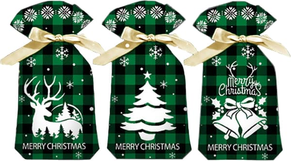 50 st Julklappspåsar, Plast Snörpåsar Godispåsar för julklapp (grön/15x23cm)