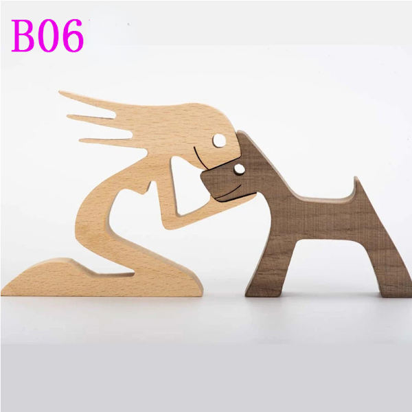 Par Hunde Træ Skulptur Home Decor Træ Håndværk Statue Carving Ornamenter 7