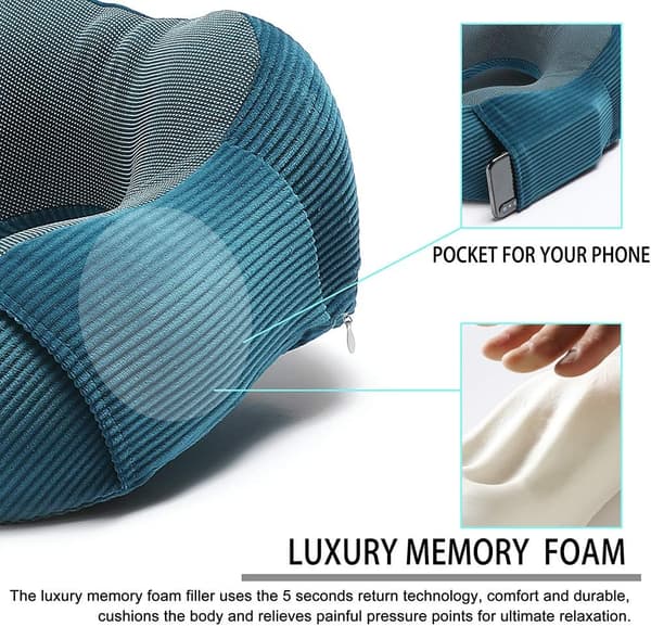 Memory Foam -matkustustyyny, 360 asteen päätuki, sininen