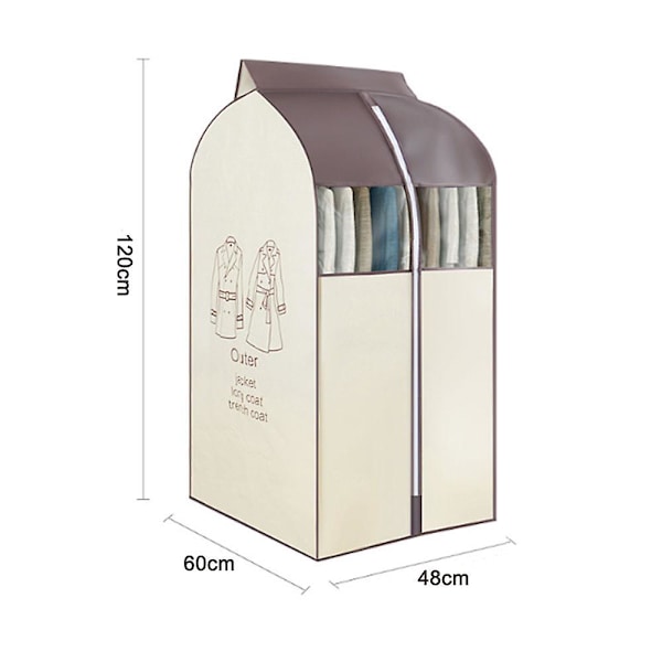 Hængende tøjtaske Beklædningstaske Organizer Opbevaring - Klare Pvc-vinduer Beige 60*48*120