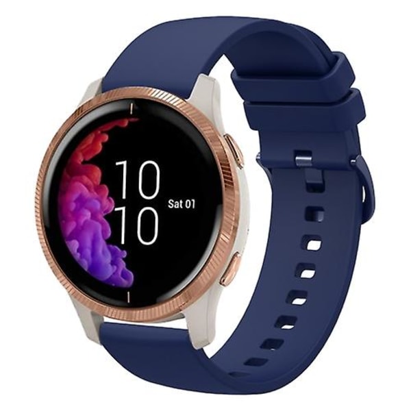 Til Garmin Venu 20 mm ensfarvet blød silikone urrem Navy Blue