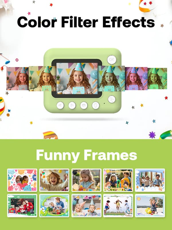 Børne Instant Kamera 1080P Termisk print digitalt kamera, pink
