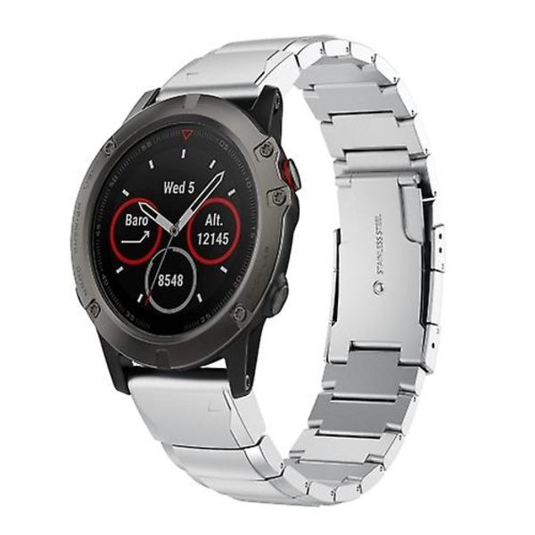 For Garmin Fenix ​​5x Sapphire 26mm Tortoise Shell rustfritt stål klokkebånd Sliver