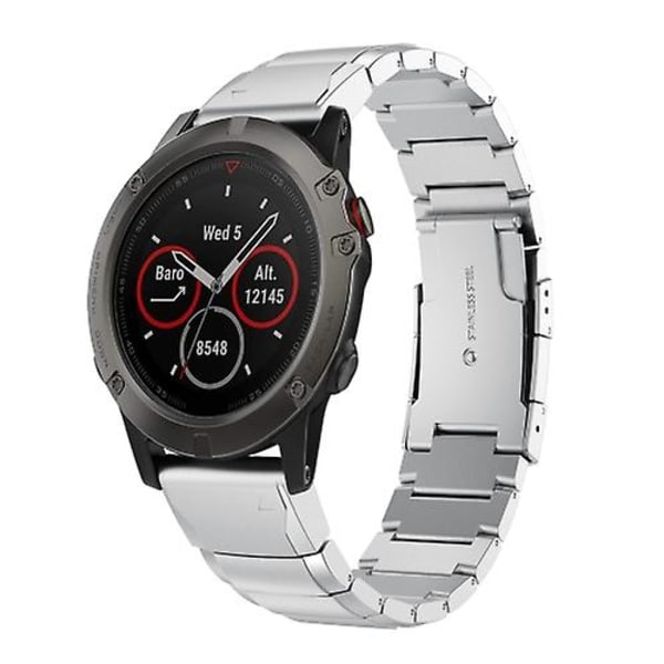 Til Garmin Fenix ​​5x Sapphire 26mm Tortoise Shell rustfrit stål urbånd Sliver