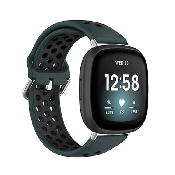 För Fitbit Versa 4 / Sense 2 Dual Colour Silicone Watch Band Olive Green Black