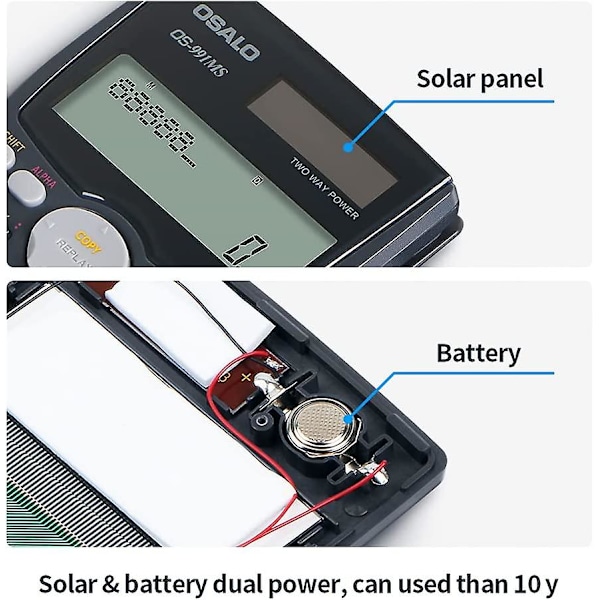 Videnskabelig lommeregner med etui, LCD-lommeregnere med stort display til skole, batteri og solenergi til økonomi, byggeri, statistik, teknik og geometri