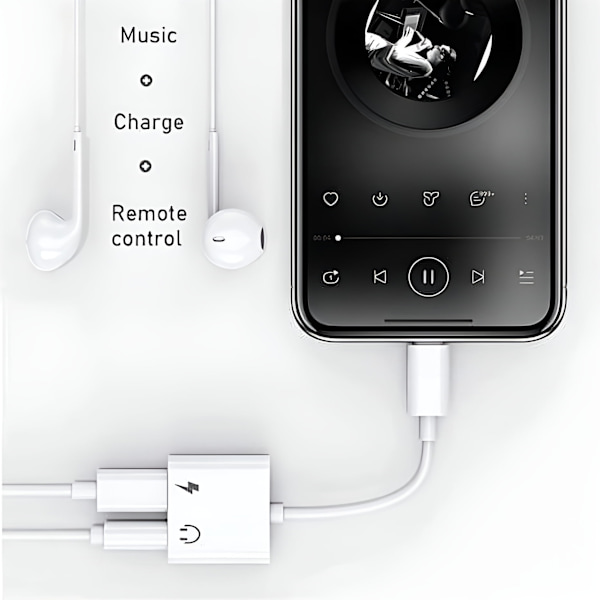 2-i-1 3,5 mm Jack AUX-splitter 8-pin for iPhone