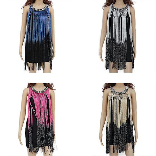 Kvinners O-hals Sequin Frynser Flapper Dansekjole Latin Salsa Ballroom Kostyme Gatsby Cocktailkjole Apricot
