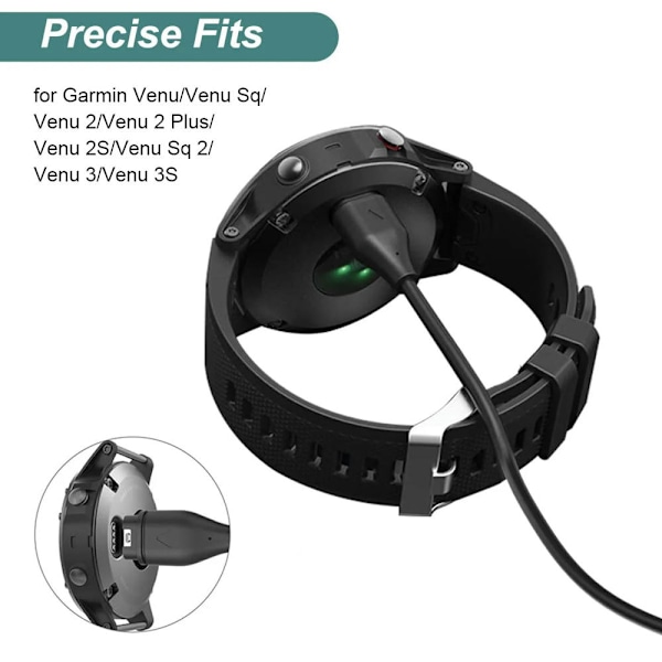 Lader for Garmin Venu 3/Venu 3S/Venu 2/Venu 2 Plus/Venu 2S/Venu Sq 2/Venu Sq/Venu, ladekabel plus en portbeskytter