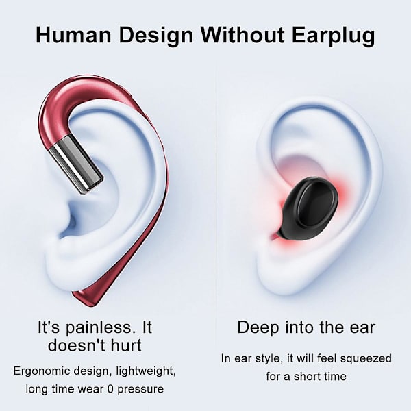 Bluetooth-hodetelefoner uten øreplugg, støyreduserende håndfri hodesett Ørekrok Trådløse hodetelefoner med mikrofon for iPhone og Android-smarttelefoner Red