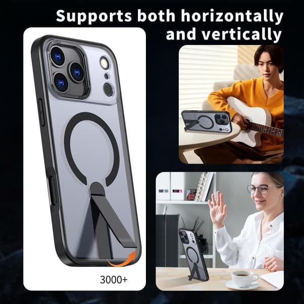 Magsafe-deksel for iPhone 17 Pro med sammenleggbart stativ, grå