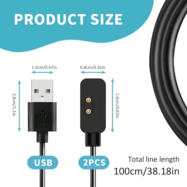 Oplader til Xiaomi Redmi Watch 3/Redmi Watch 2 Lite/Smart Band Pro/Mi Band 7 Pro Sort 2 stk.