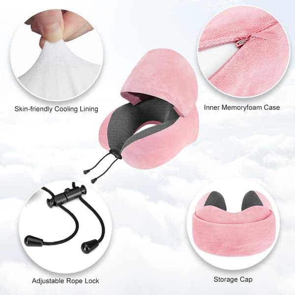 U-formad resehuvudkudde i memory foam, rosa