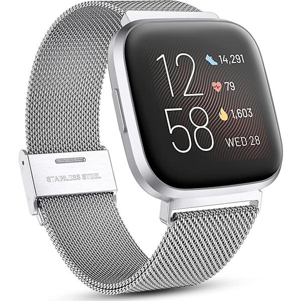 Fitbit Versa/fitbit Versa 2 Band For Dame Menn, Justerbar Rustfri Silver