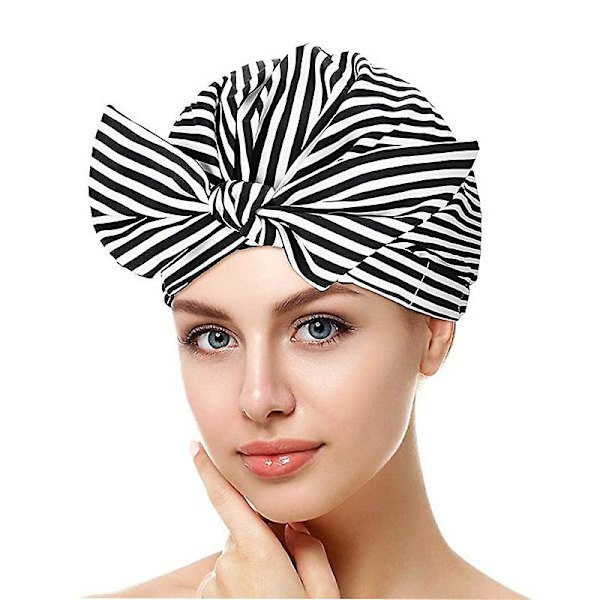 Lyxig duschmössa för kvinnor Vattentät återanvändbar duschmössa för långt hår Fashionabel duschmössa Stripe