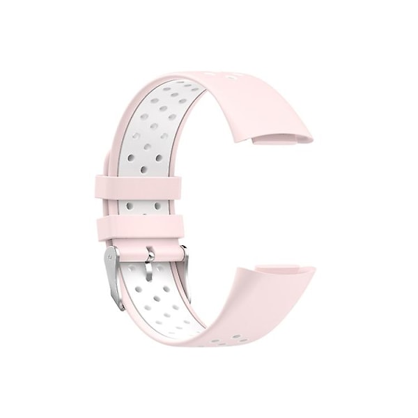 För Fitbit Charge 5 dubbelfärgad metall spänne hål silikon watch Pink White